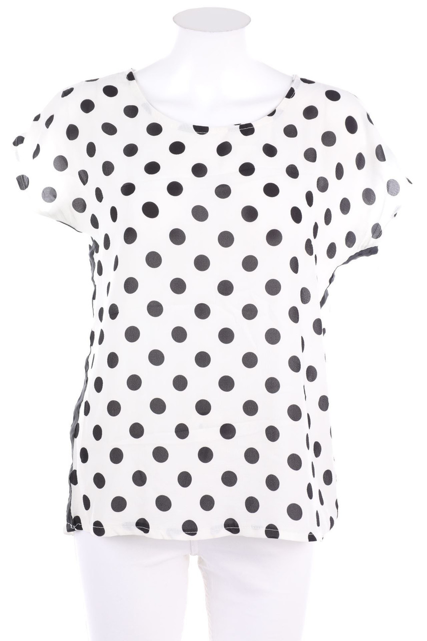 My Hailys - Polka Dot-Kurzarm-Bluse mit Galonstreifen - M