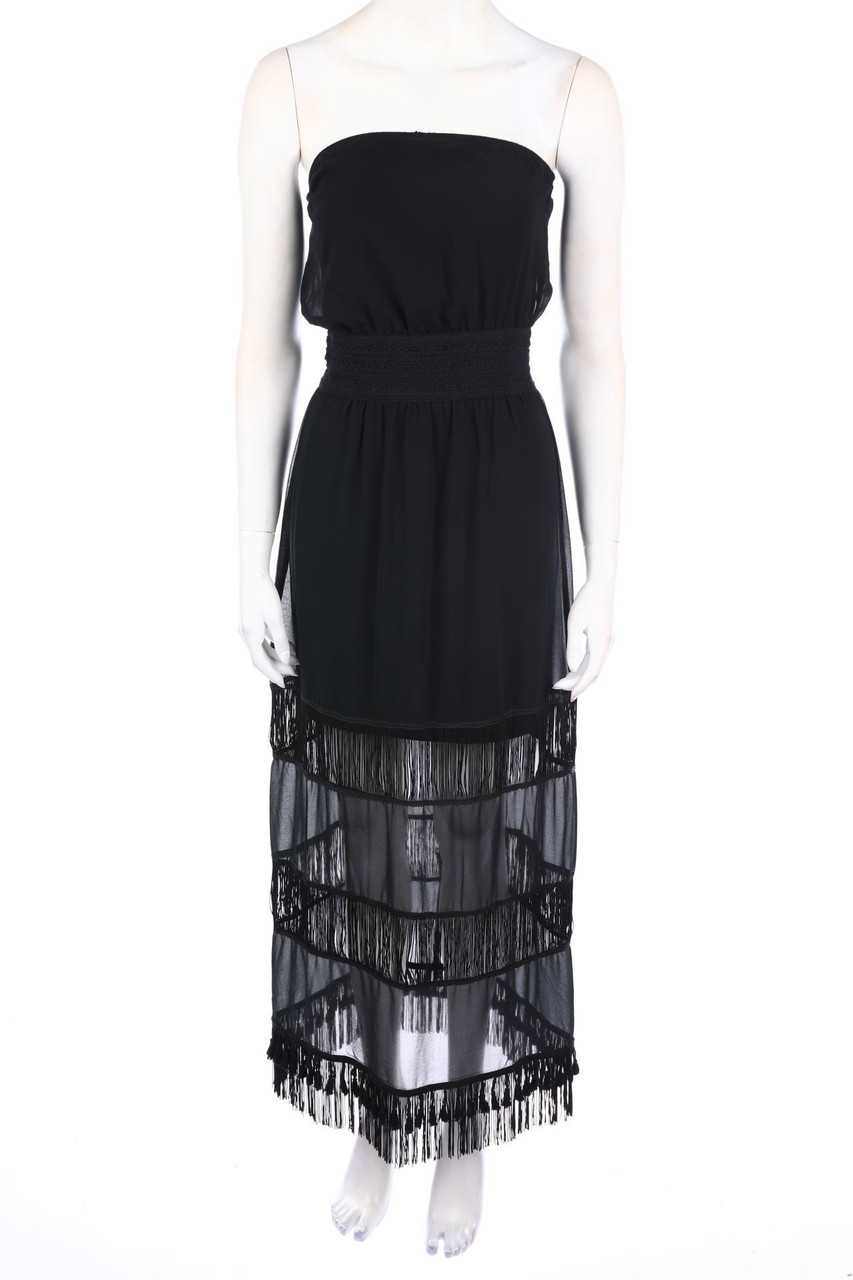 Ohne Label - Maxi-Kleid mit Fransen - S