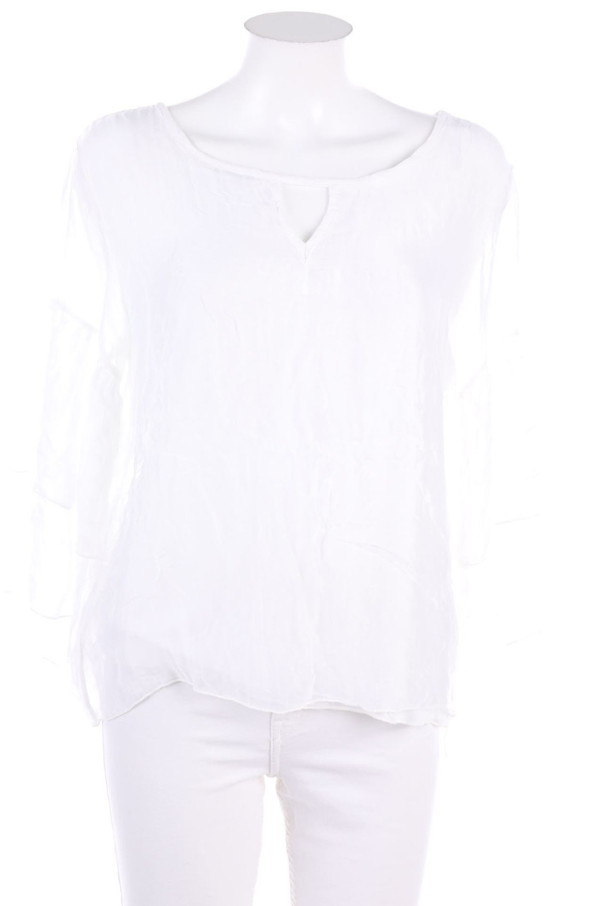 No Label - Silk Blouse with Trumpet Sleeves - D 44