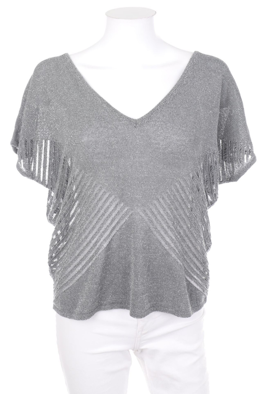 NAF NAF - Glitzer-Batwing-Pullover mit Lochstrick-Details - M