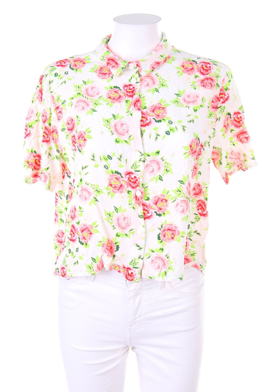 No Label - Shortsleeve Blouse with Flower Print - L