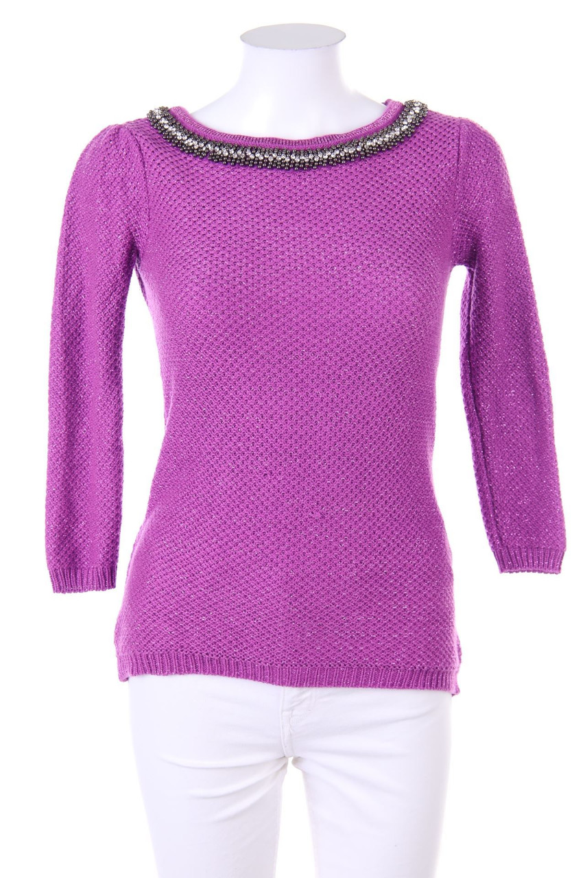 NAF NAF - Glitzer-Strick-Pullover mit Perlen - XS