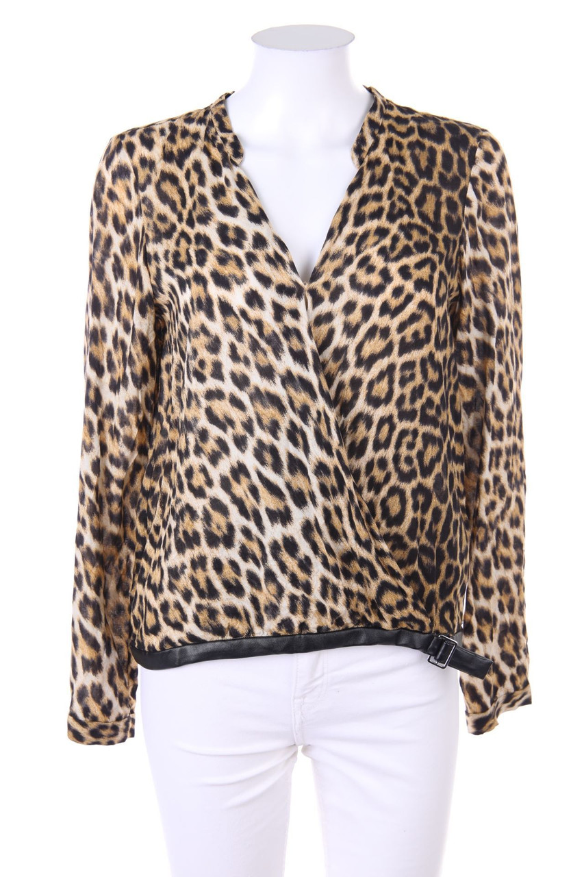 ZARA WOMAN - Bluse mit Animal-Print in Wickel-Optik - S
