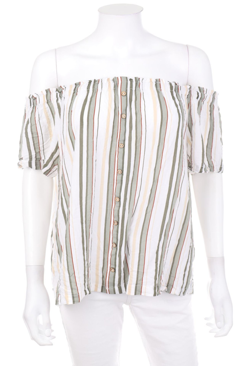 No Label - Carmen-Shortsleeve Blouse with Buttons - M