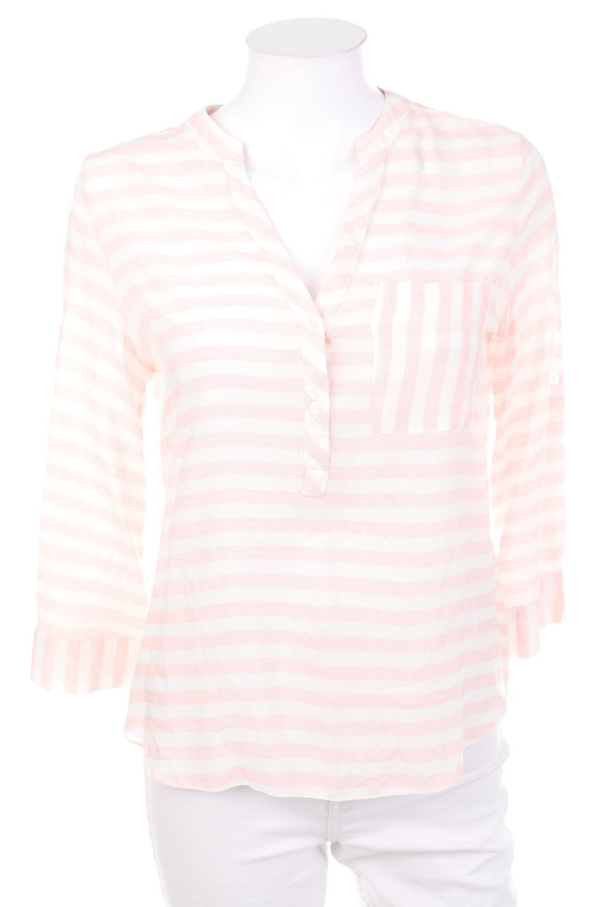 No Label - Stripe Shirt Blouse with Roll-up Sleeves - L