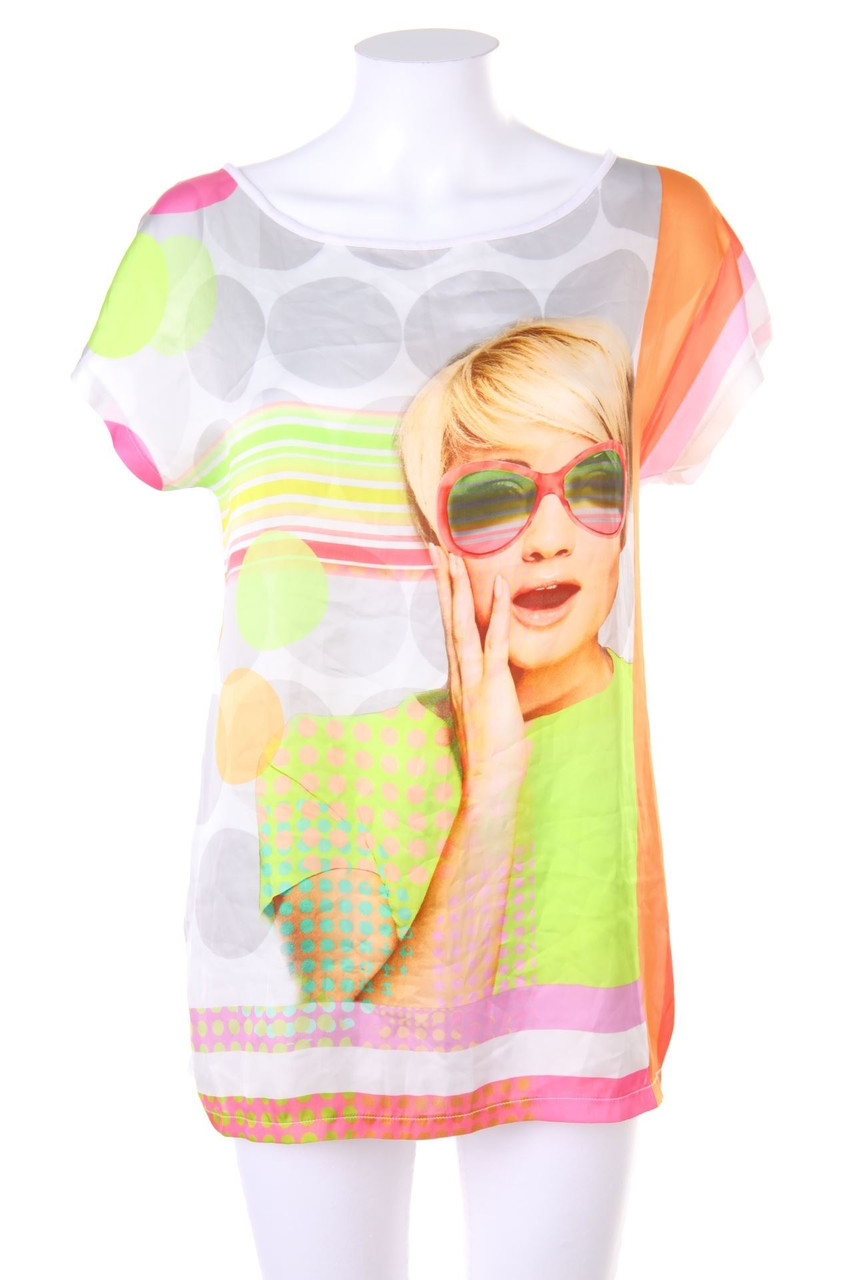 promod - Kurzarm-Bluse mit Foto-Print - L