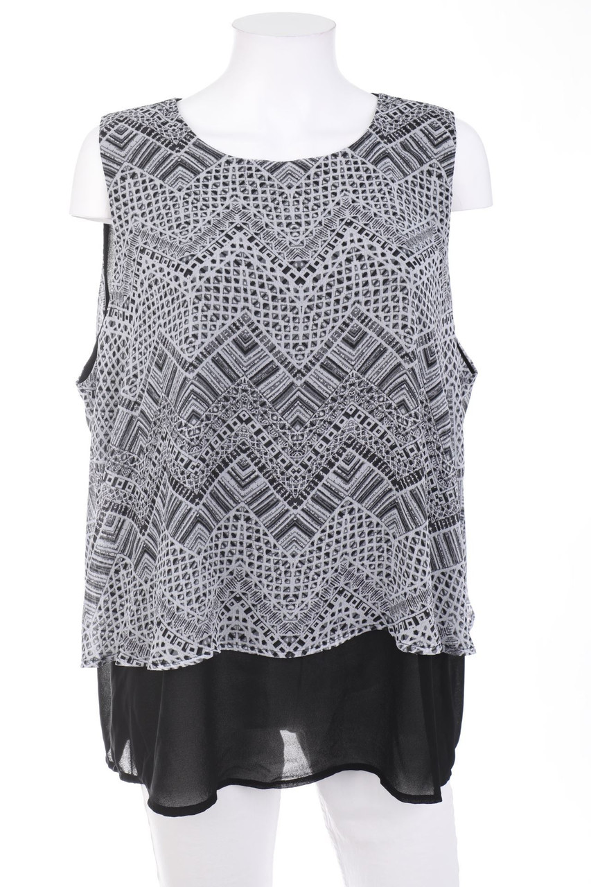 No Label - Blouse Top, Layer Look with Zig Zag Pattern - L