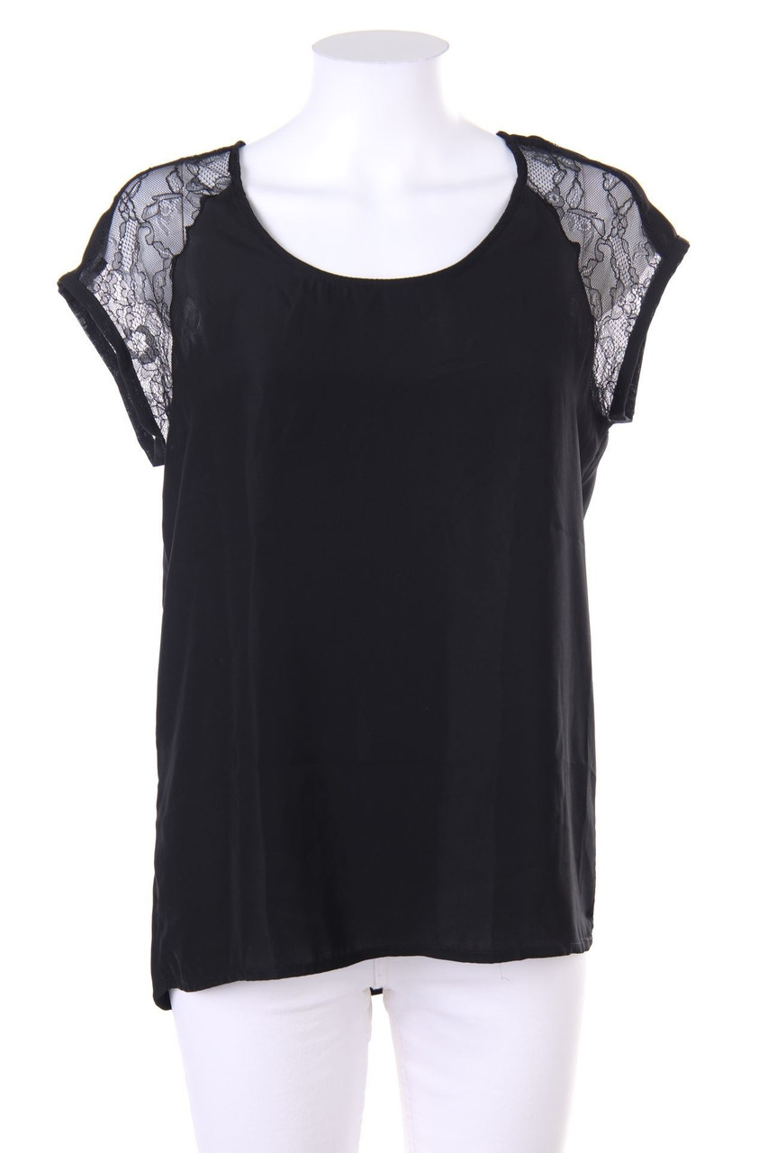 No Label - Shortsleeve Blouse with Lace Insert - S