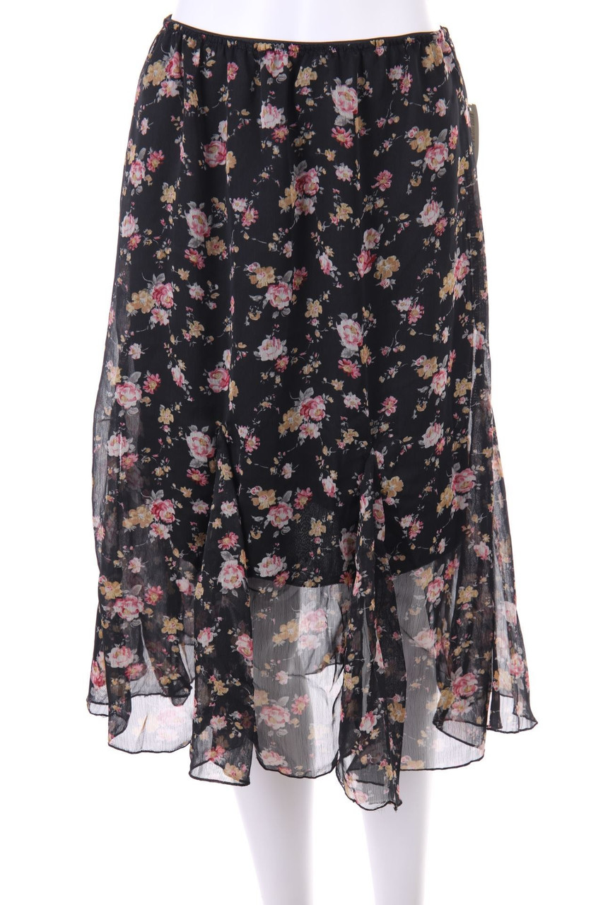 No Label - Godet-Skirt with Flower Print - S