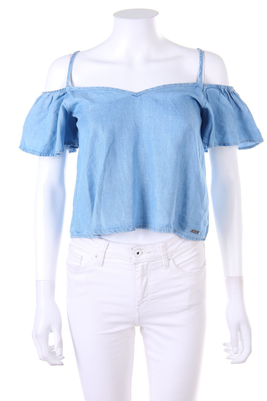 GUESS - Cropped-Cold-Shoulder-Blouse, Denim Look - XS