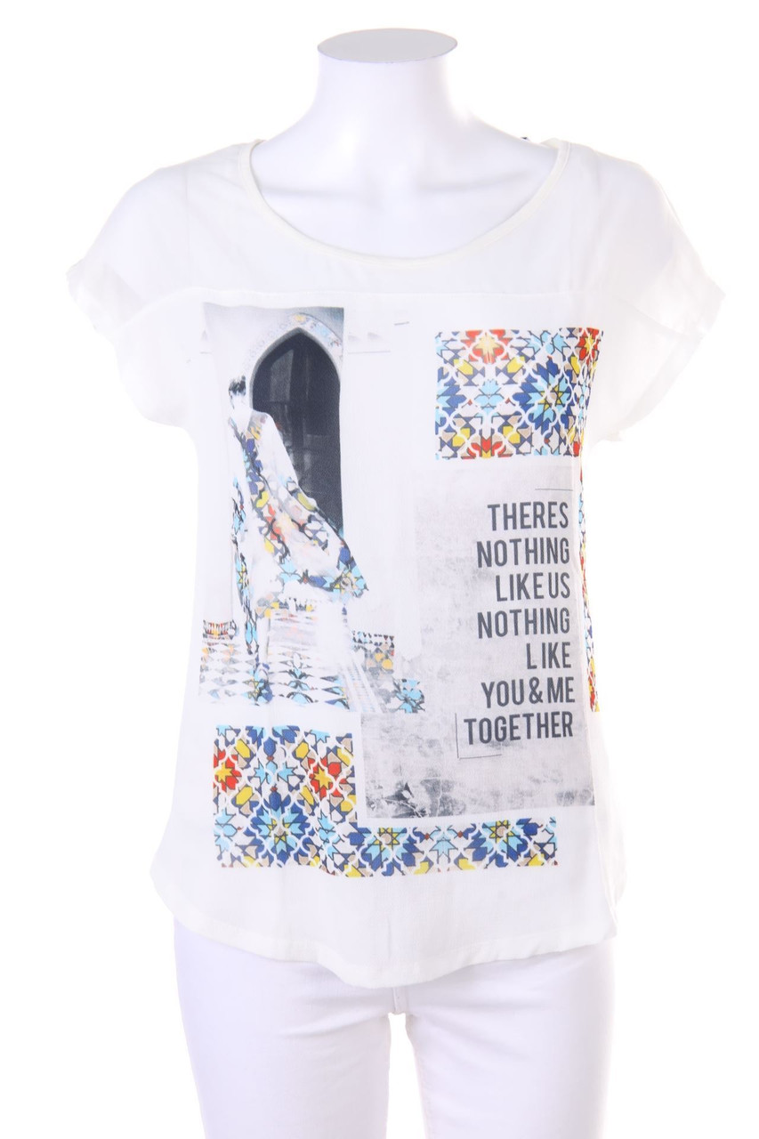 ESPRIT - Kurzarm-Bluse mit Statement-Print - XS