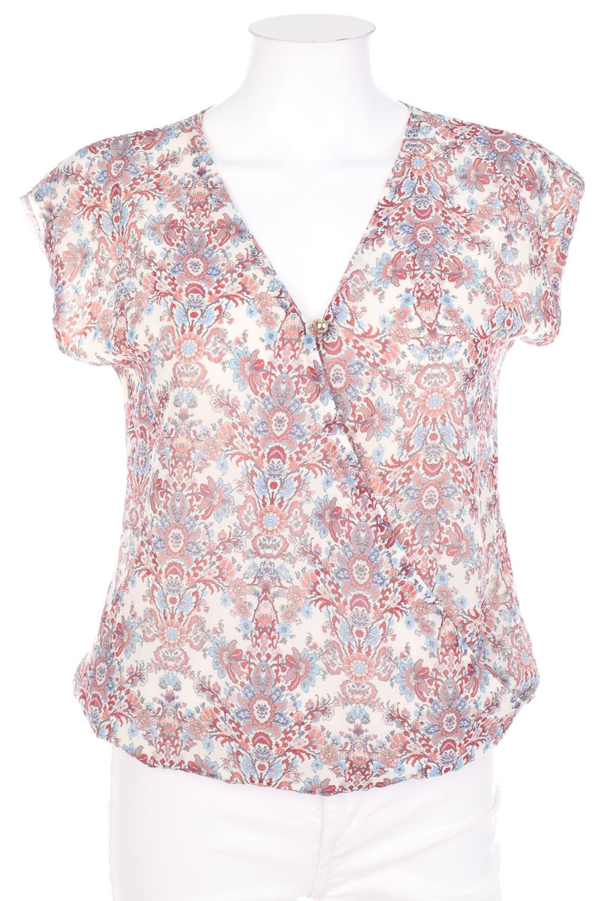 No Label - Blouse Top with Wrap-Effect with floral print - M
