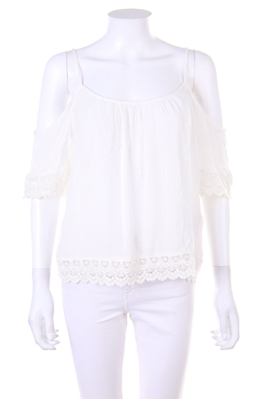 ONLY - Cold-Shoulder-Kurzarm-Shirt mit Häkelspitze - D 40