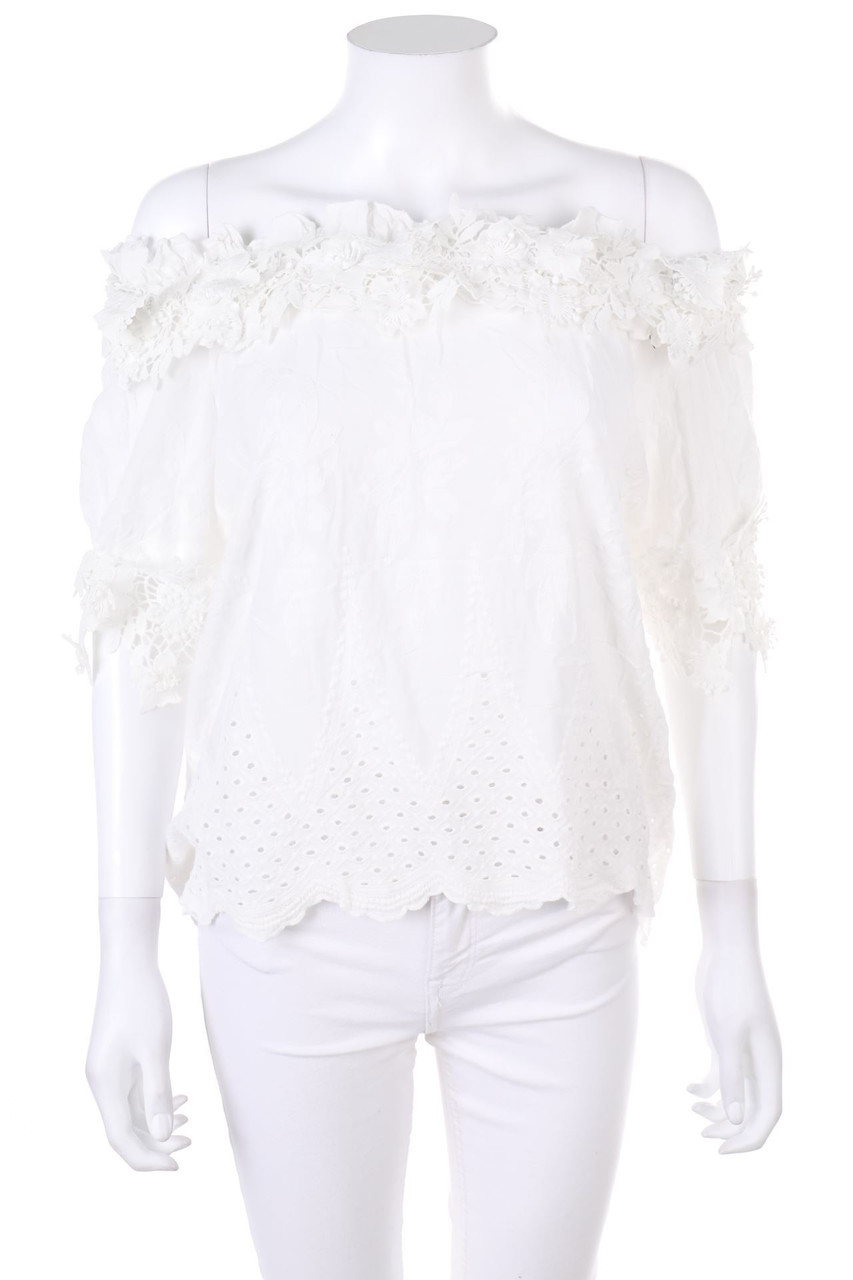 CARTOON - Kurzarm-Bluse mit Spitzen-Einsatz - M