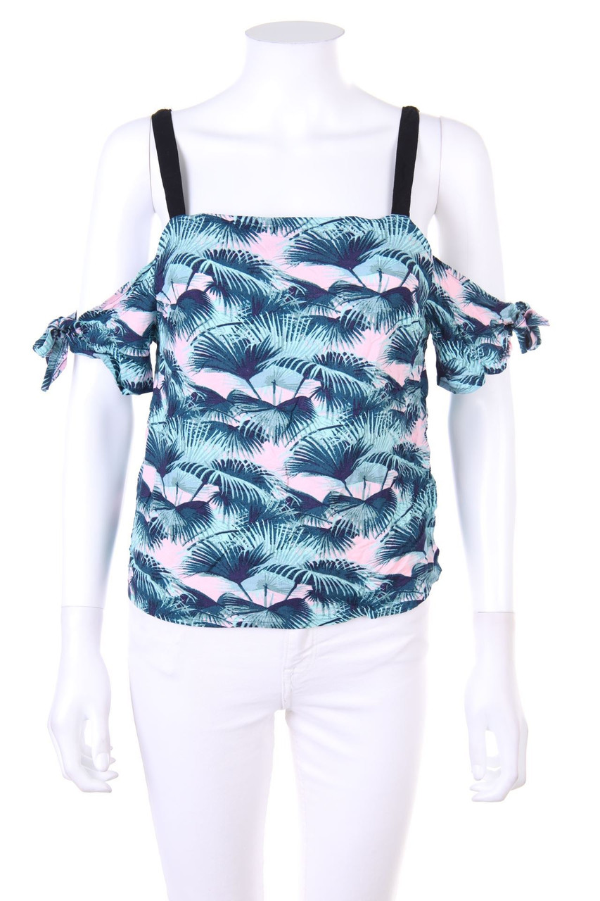 TALLY WEiJL - Cold-Shoulder-Shortsleeve-Shirt with Tropical Print - S