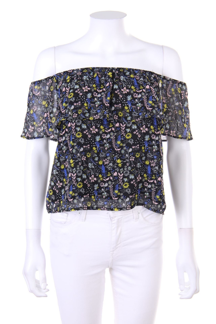 even&odd - Print-Off-the-shoulder blouse with Volants - S