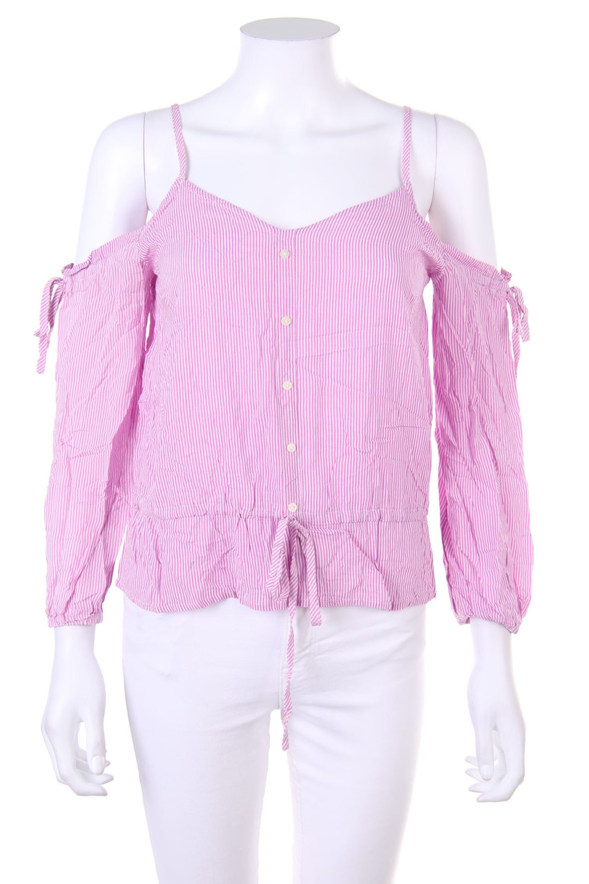 No Label - Cold-Shoulder-Blouse with Stripes - XS