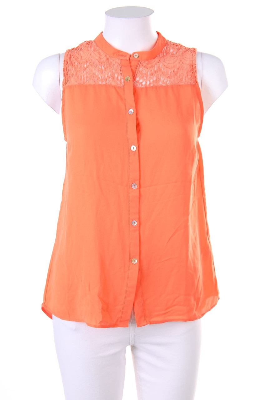 zebra - Sleeveless Shirt Blouse with Lace Insert - XS