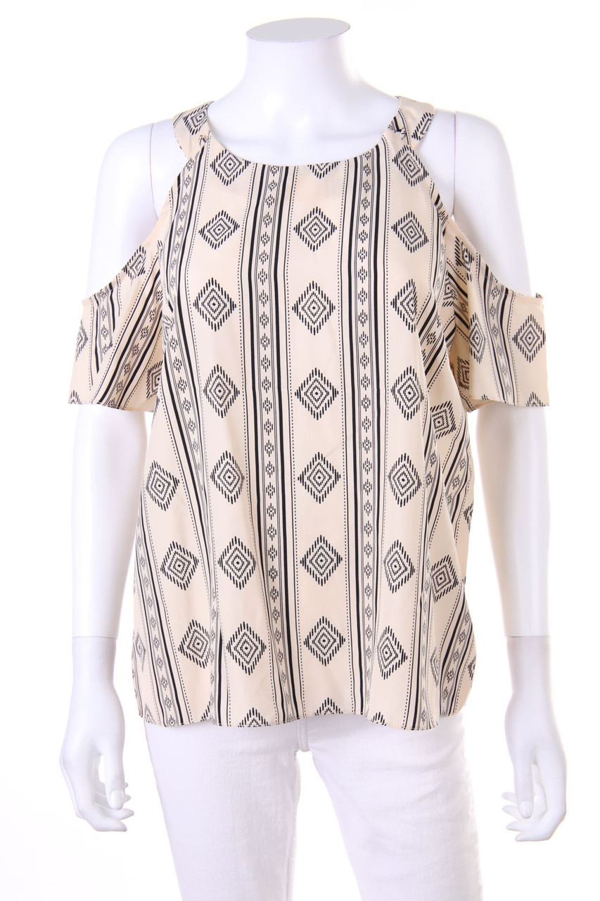 No Label - Cold-Shoulder-Blouse with Print - L