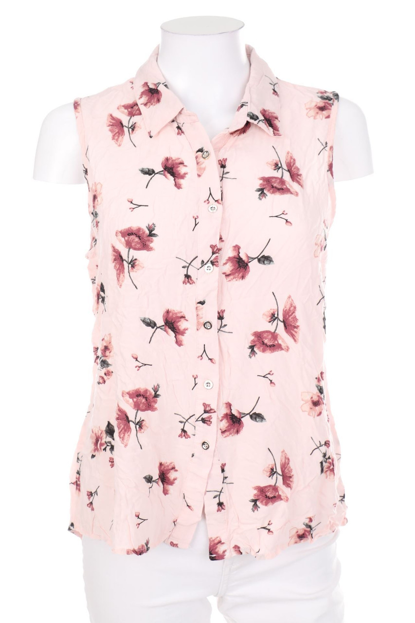 Chicorée - Sleeveless Shirt Blouse with Flower Print - M