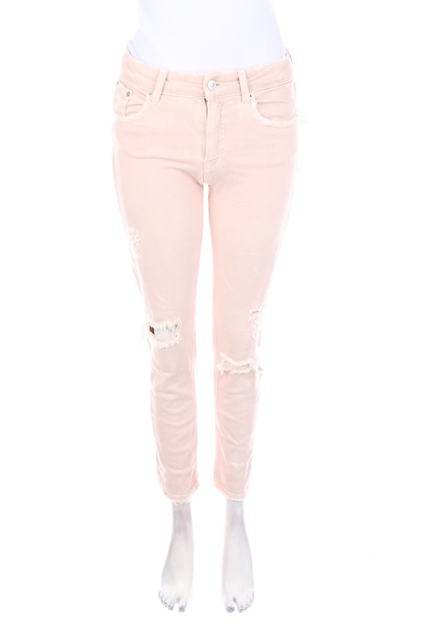 ZARA WOMAN - Destroyed Skinny-Jeans mit Logo-Patch - D 32