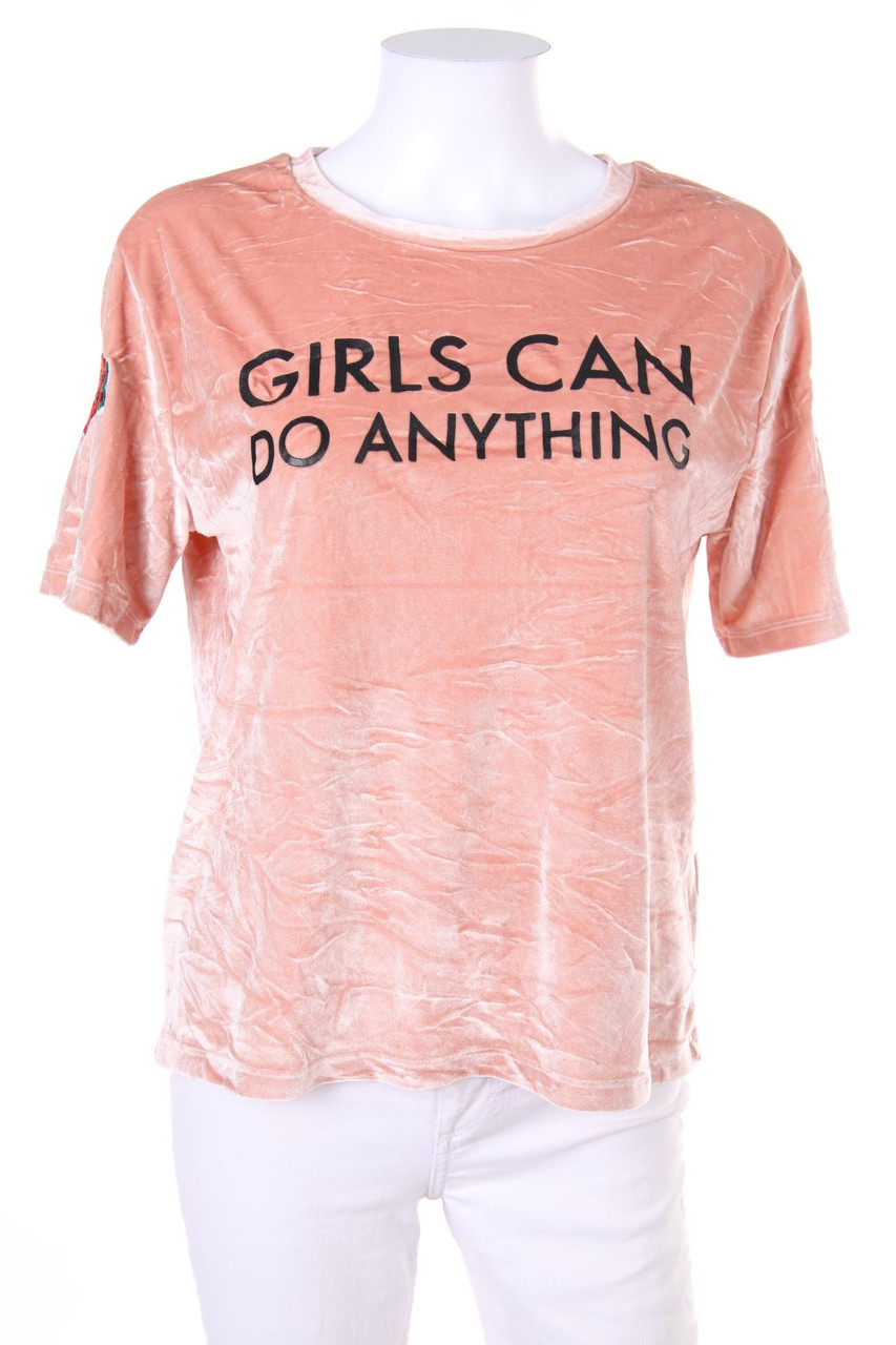 TALLY WEiJL - Velvet Shortsleeve-Shirt with Statement Print - M