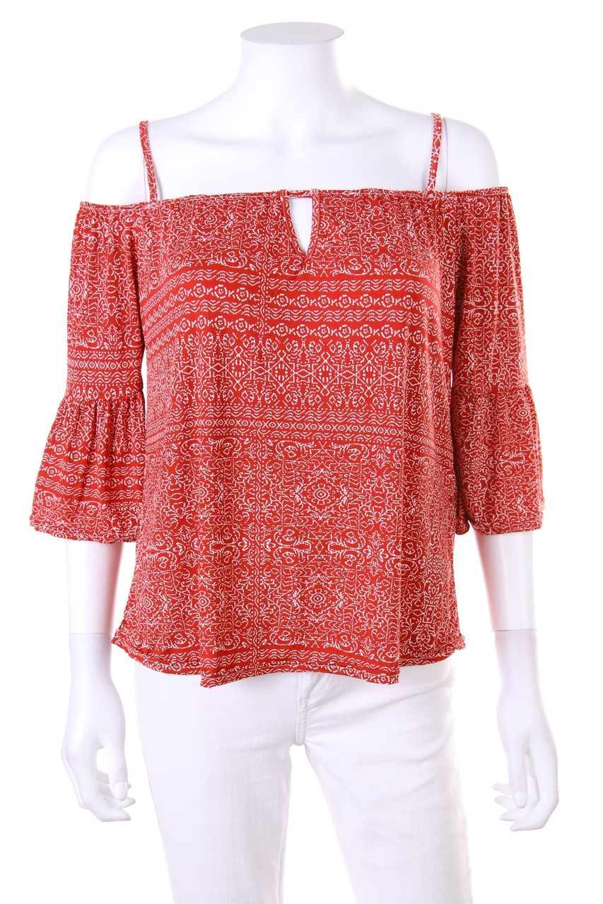 AMISU - Cold-Shoulder-Print-Blouse with 3/4 Sleeve - S