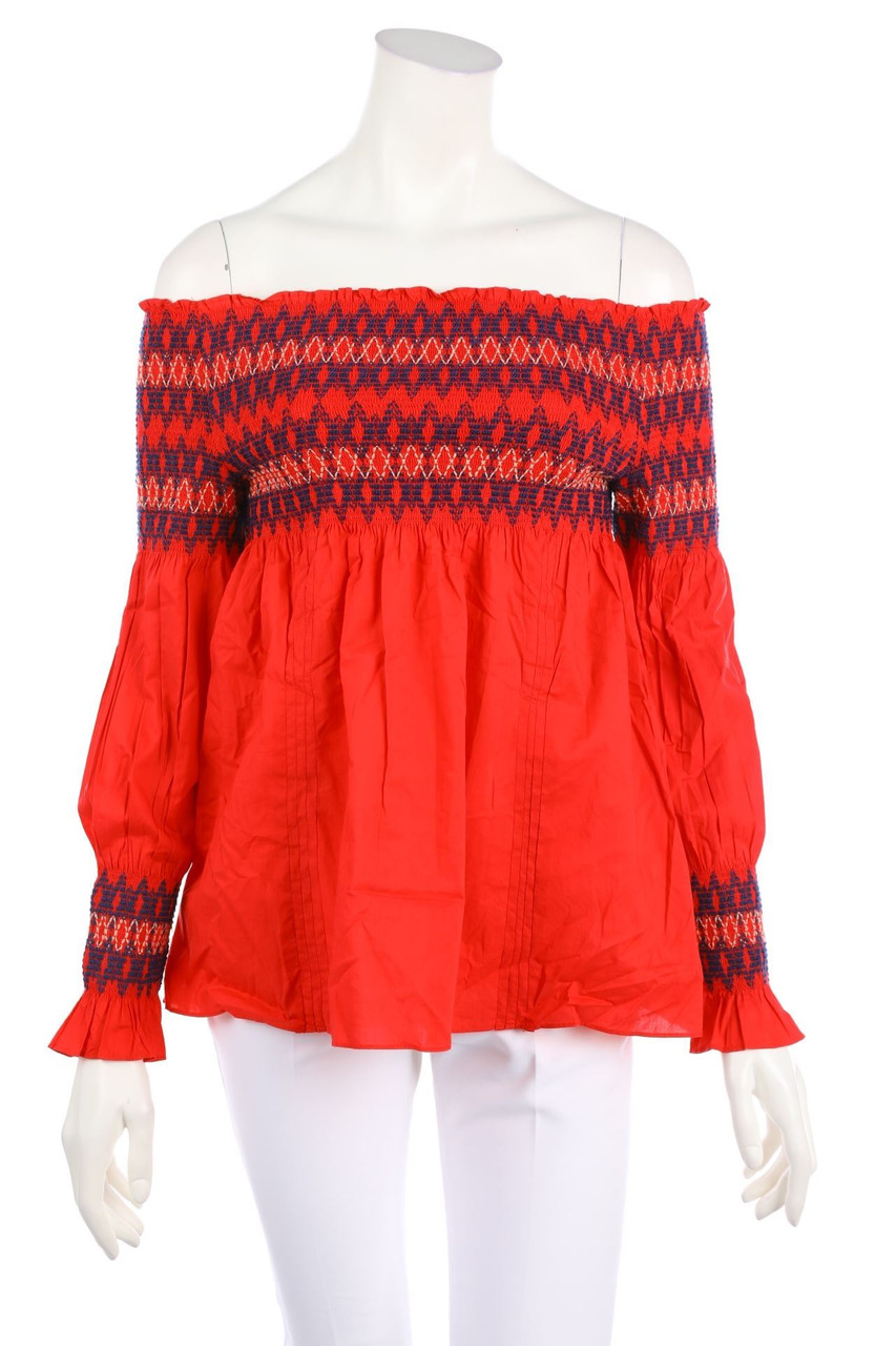 maje - Off-the-shoulder blouse, Smok Detailing, Boho Style - D 38