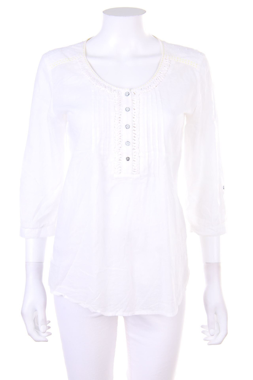 ESPRIT - Baumwoll-Bluse mit Biesen mit Krempel-Ärmeln - D 36