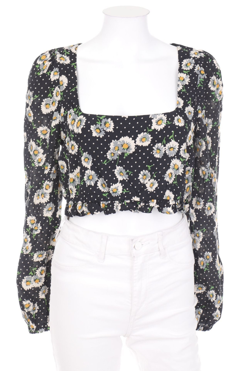 ZARA - Cropped-Bluse mit Blumen-Print - L