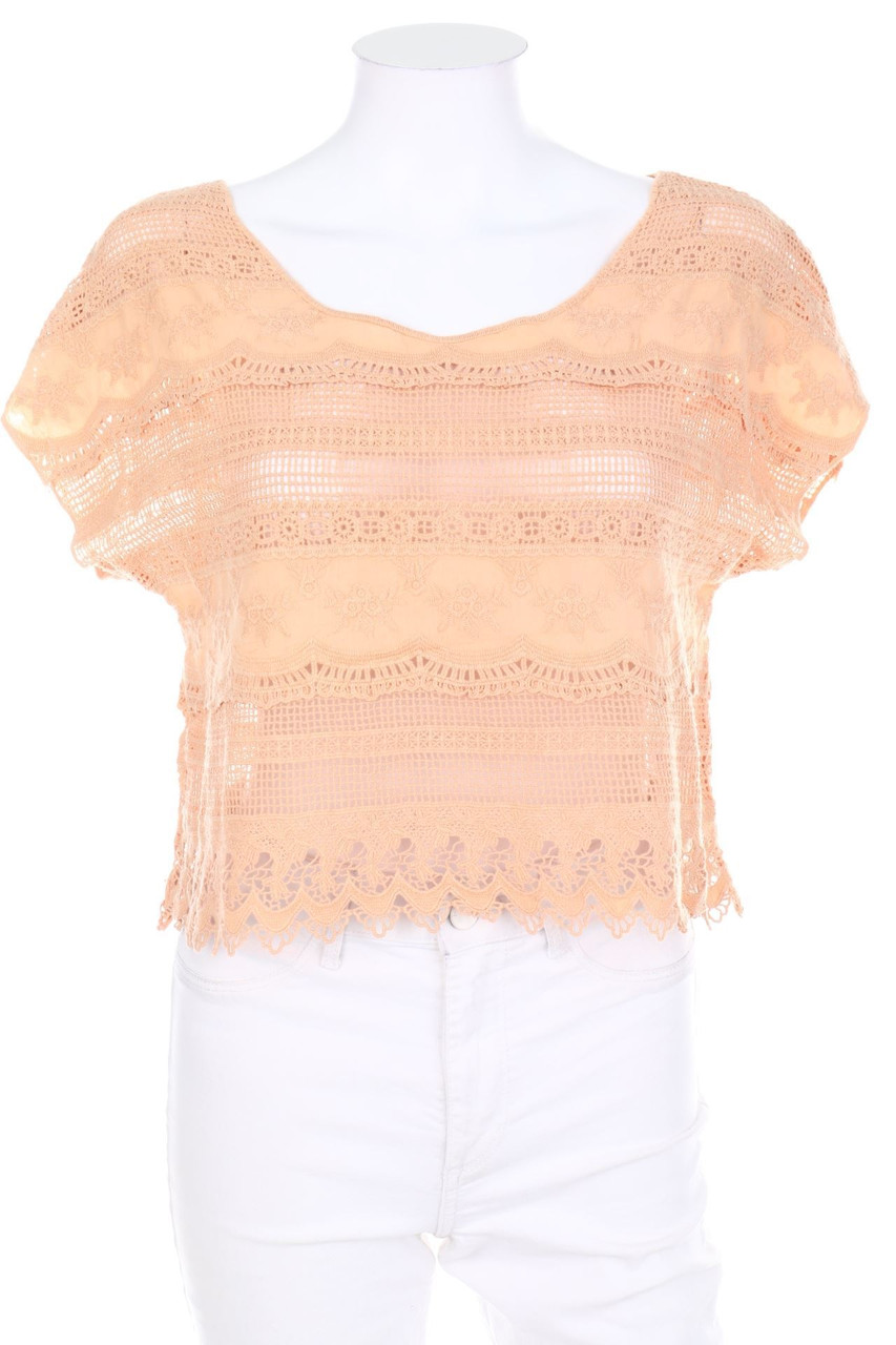 SECONDHAND - Cropped-Shortsleeve Blouse, Lace - XS