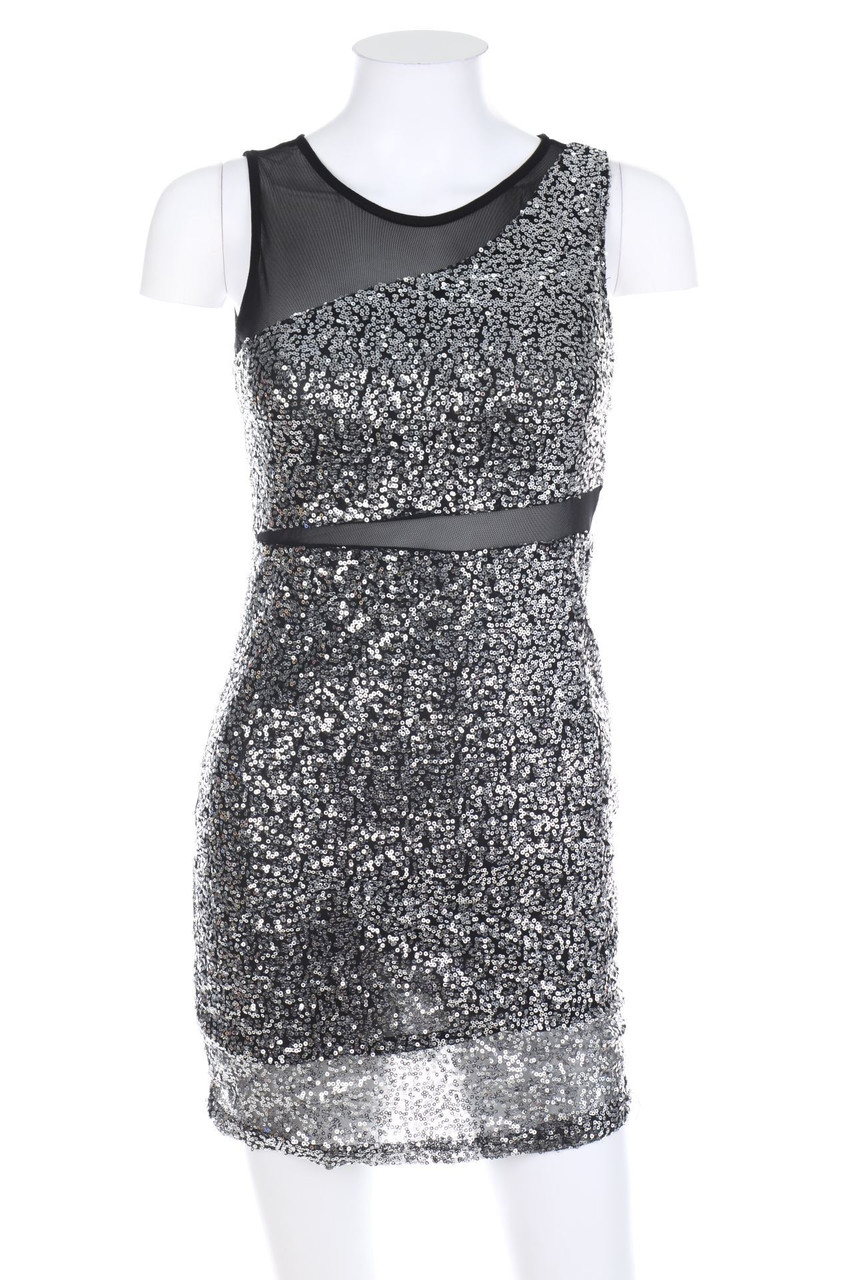 CLUB L LONDON - Pailletten-Party-Kleid mit Mesh-Einsatz - D 38