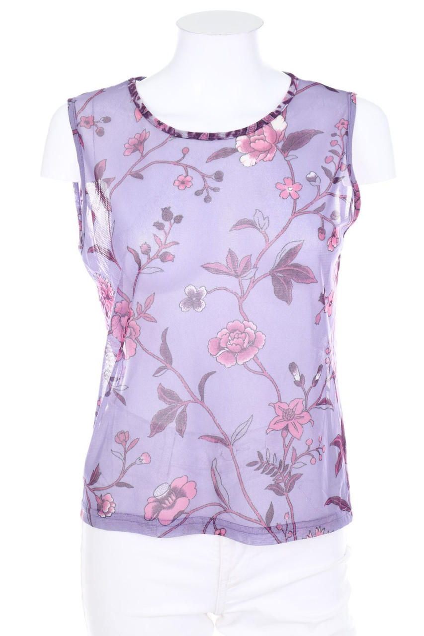 my diary - Y2K-Top, Mesh with Flower Print - XL