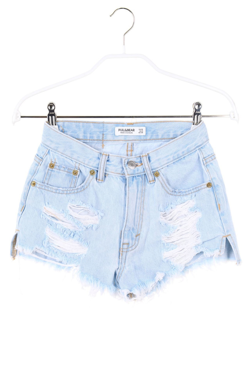 PULL&BEAR - Destroyed Jeans-Shorts mit Logo-Patch - D 30