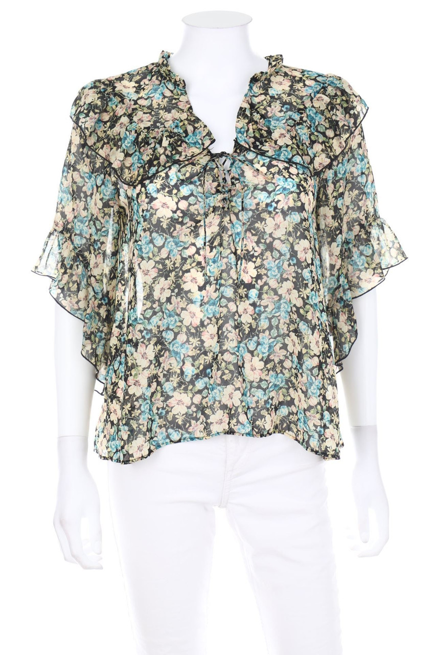 ZARA - Volant-Bluse mit Blumen-Print - M