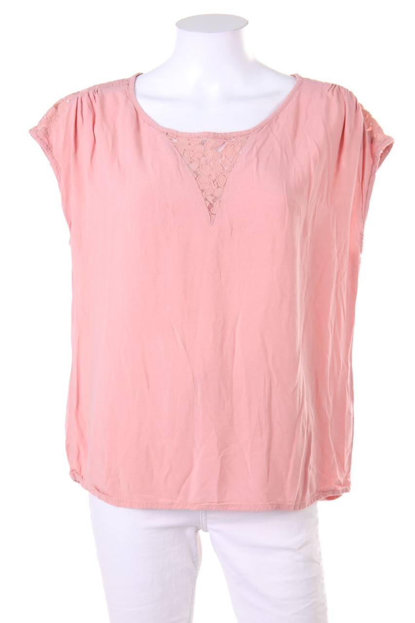 VERO MODA - Kurzarm-Bluse mit Spitzen-Einsatz - M
