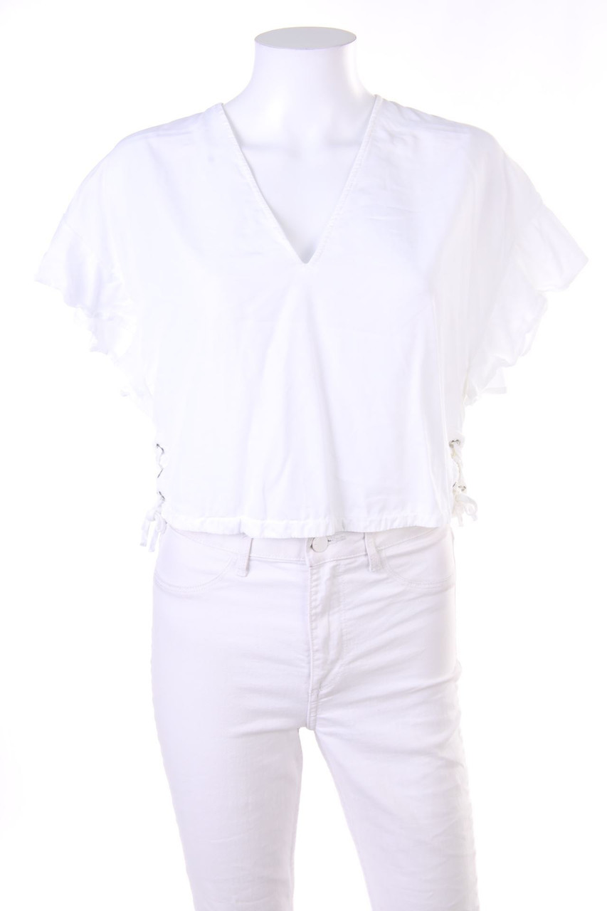 ZARA - Cropped-Kurzarm-Bluse mit Schnürung - S