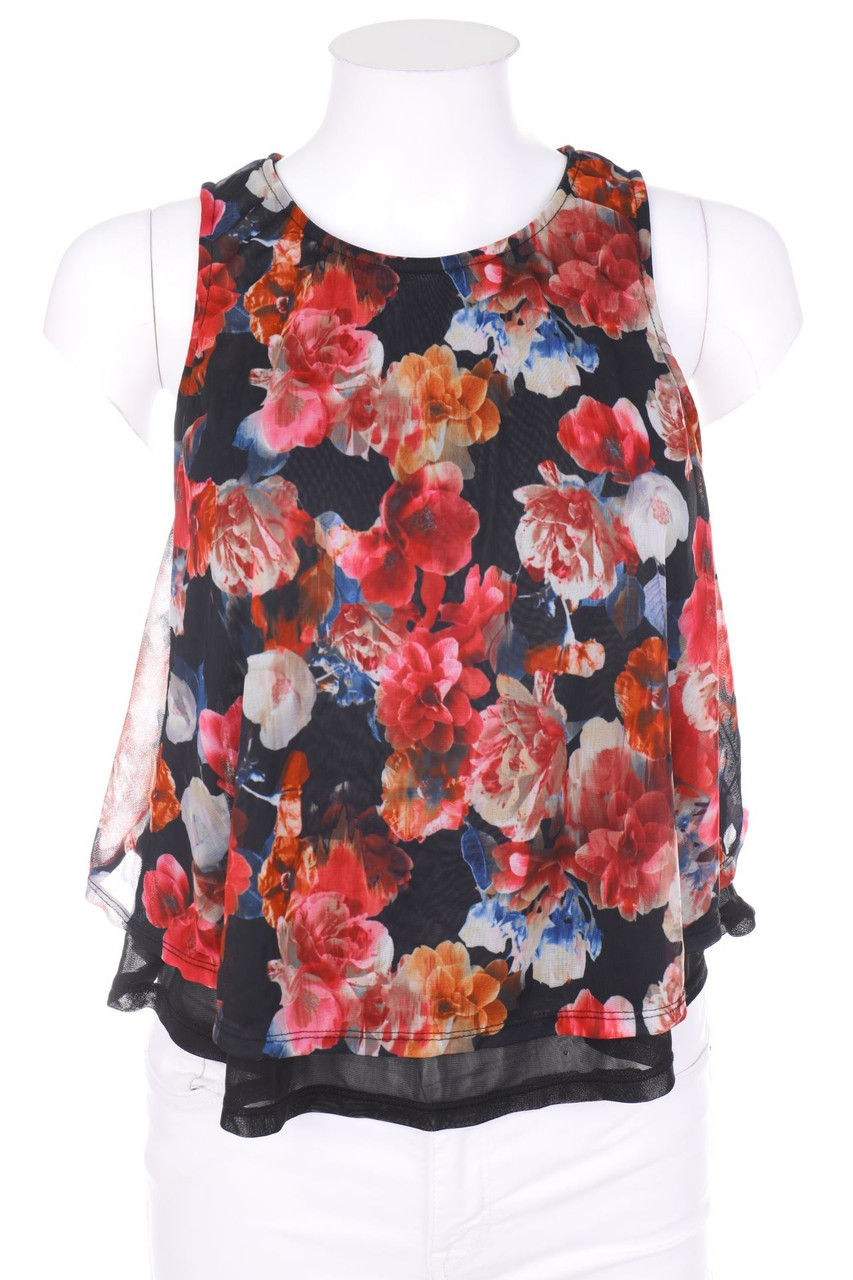 No Label - Top, Layer Look with Flower Print - D 36