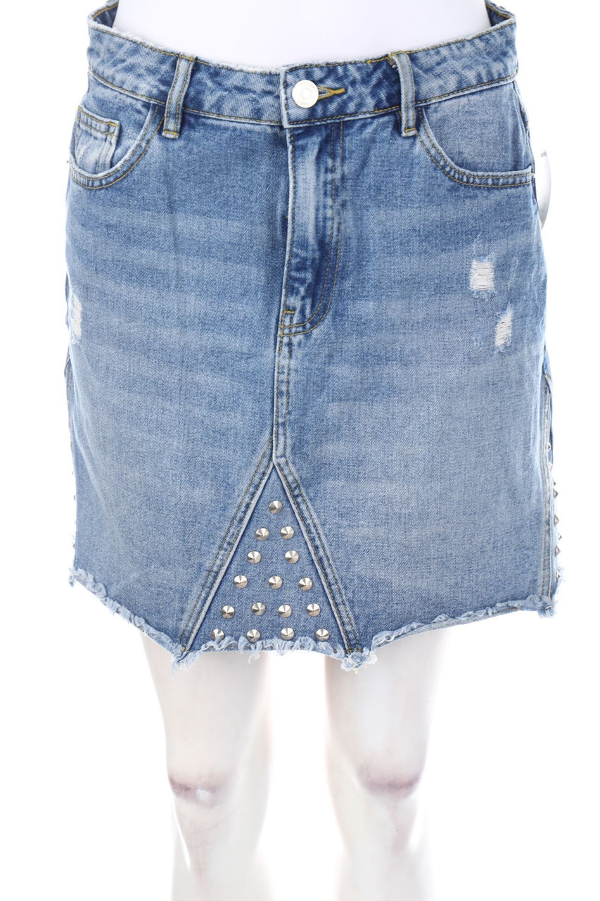 FB SISTER - Distressed Denim Mini Skirt with Studs - L