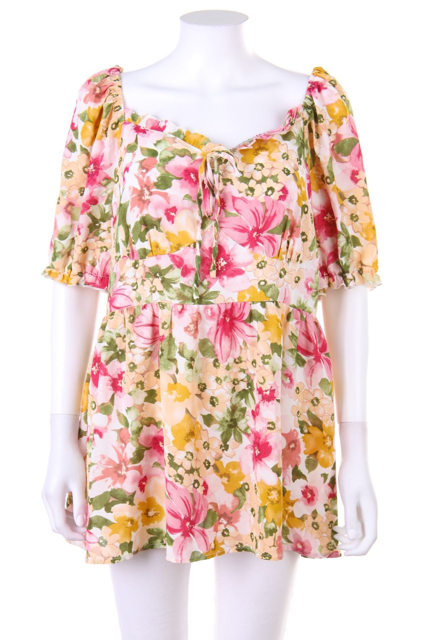 SHEIN CURVE - Carmen-Bluse mit Blumen-Print - XXL