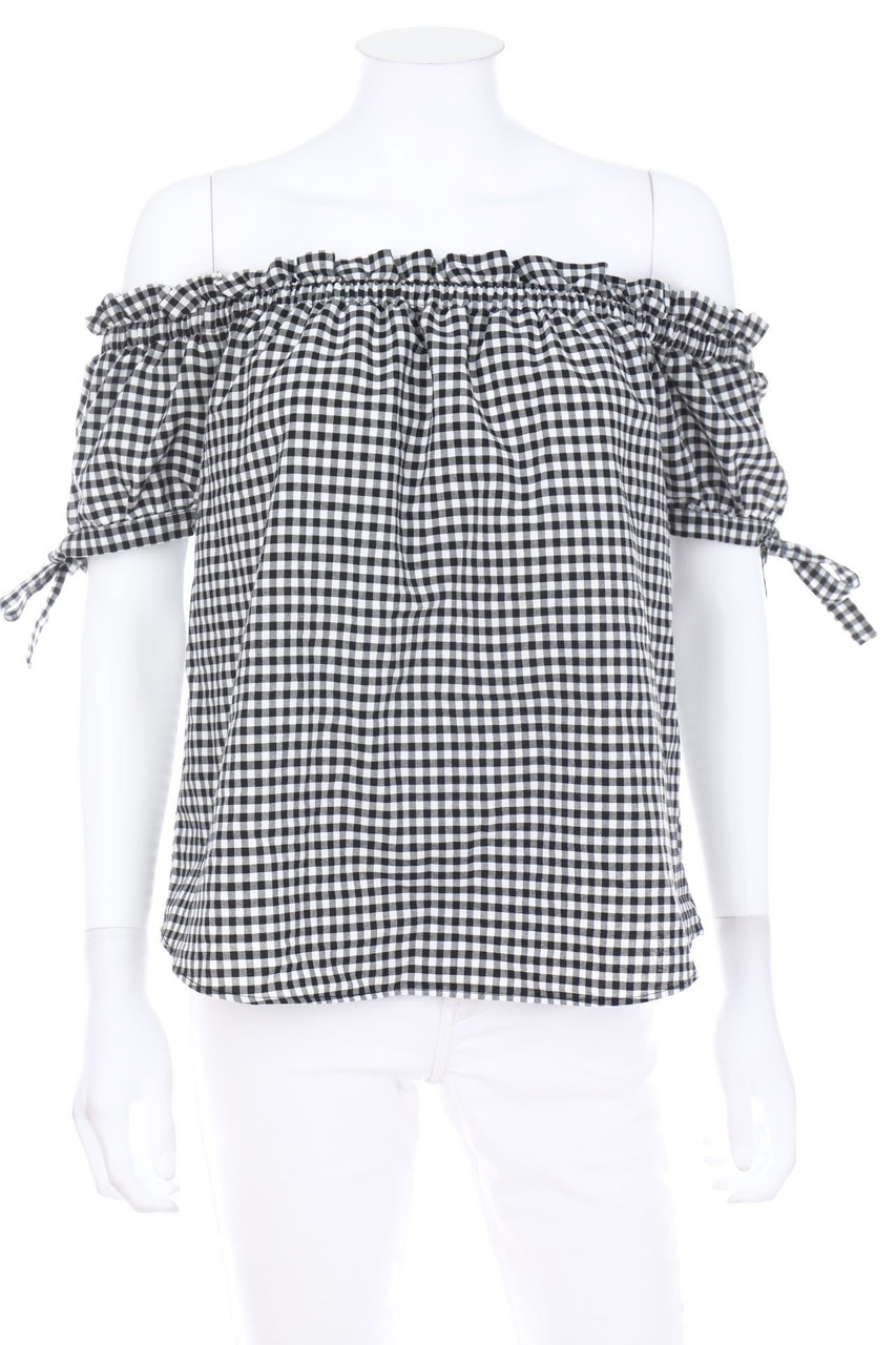 H&M LOGG - Karo-Carmen-Bluse mit Schleife - D 34