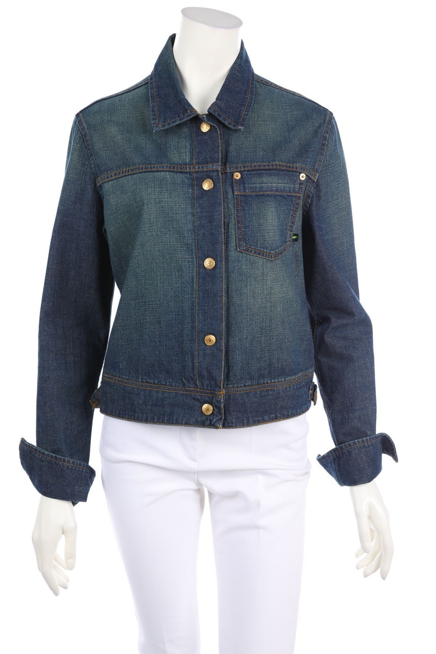 DKNY JEANS - Used Look-Jeans-Jacke mit Logo-Badge - L