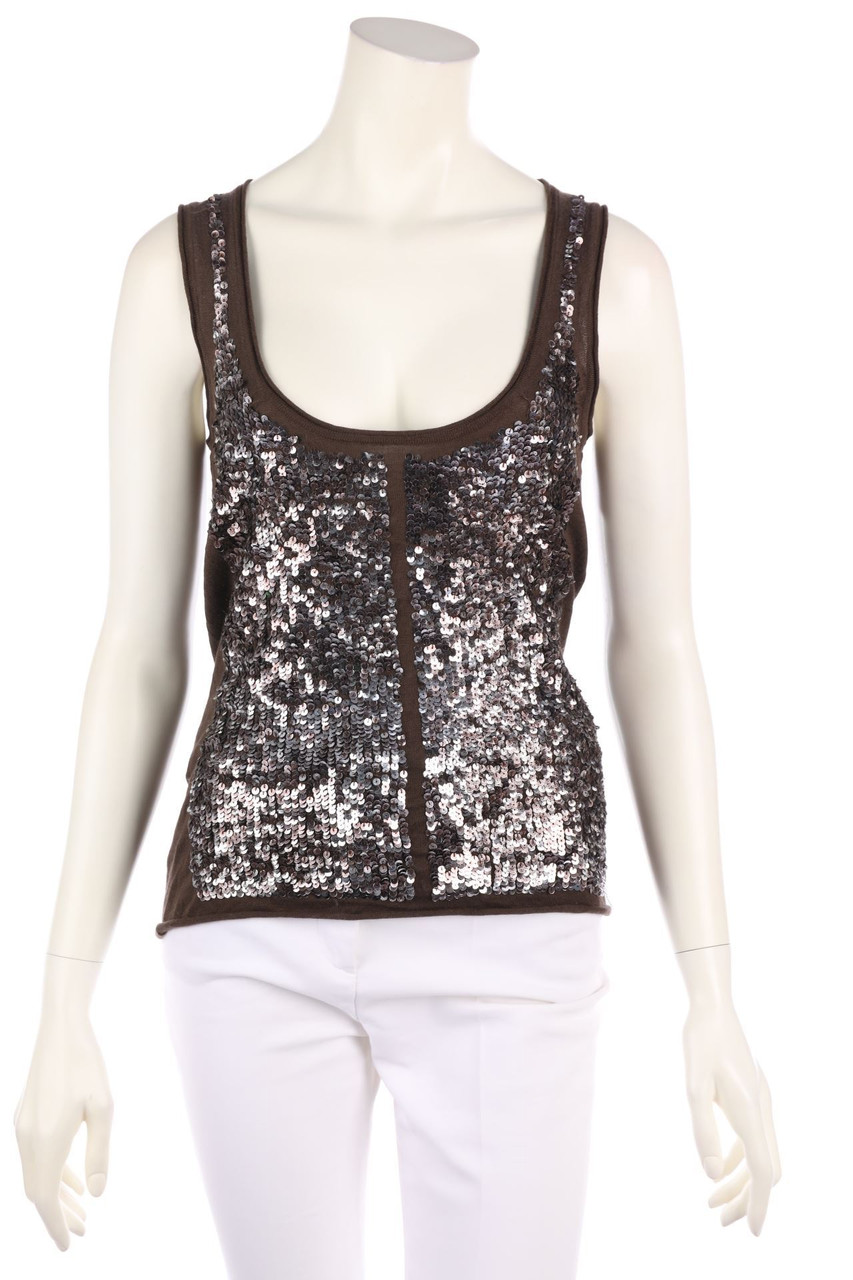 BCBG MAXAZRIA - Strick-Top aus Kaschmir-Seide-Mix mit Pailletten - M