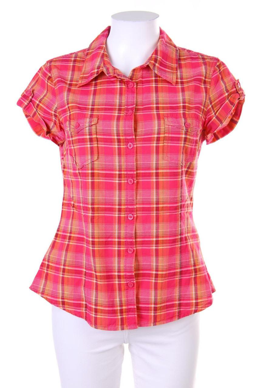 H&M LOGG - Karo-Hemd-Bluse mit kurzem Ärmel - D 38