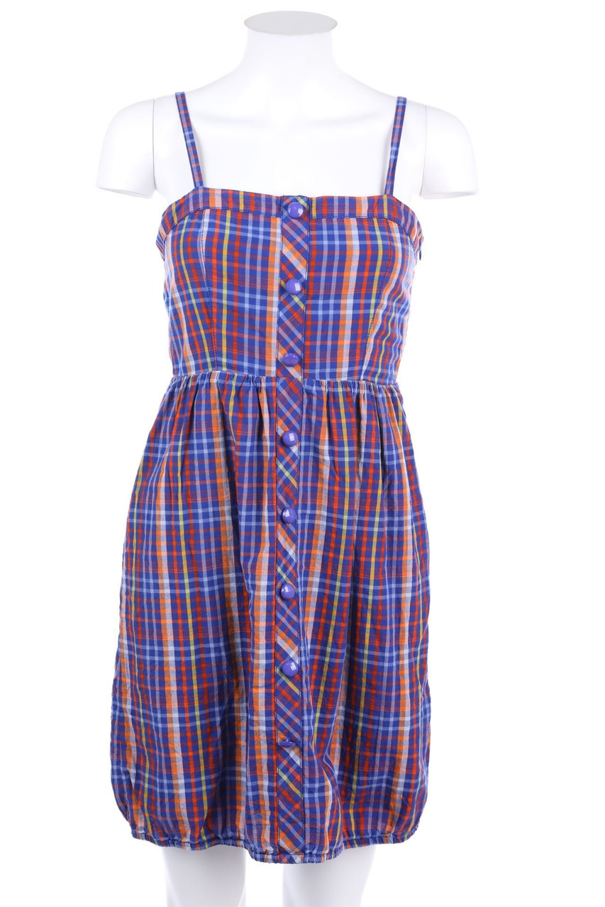 QS by s.Oliver - Checked Mini Dress, Smok Detailing - D 34