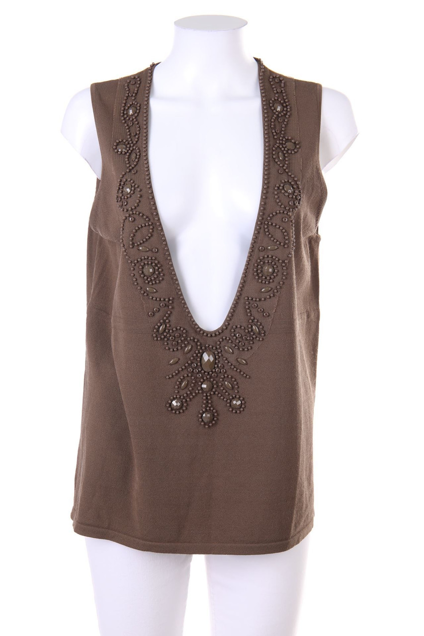 Betty Barclay - Sweater Vest with Applications, Boho Style - XL
