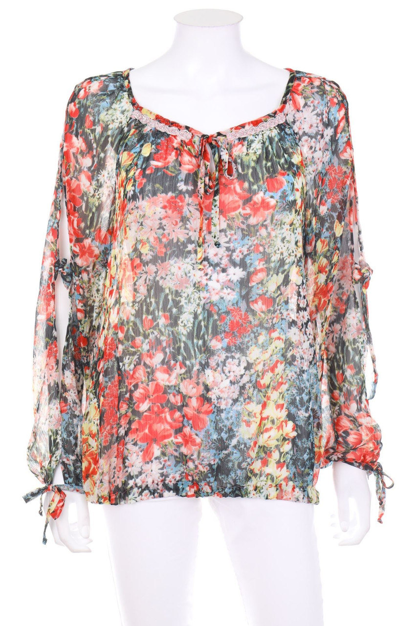 linea TESINI - Blouse with Flower Print with Bow - S