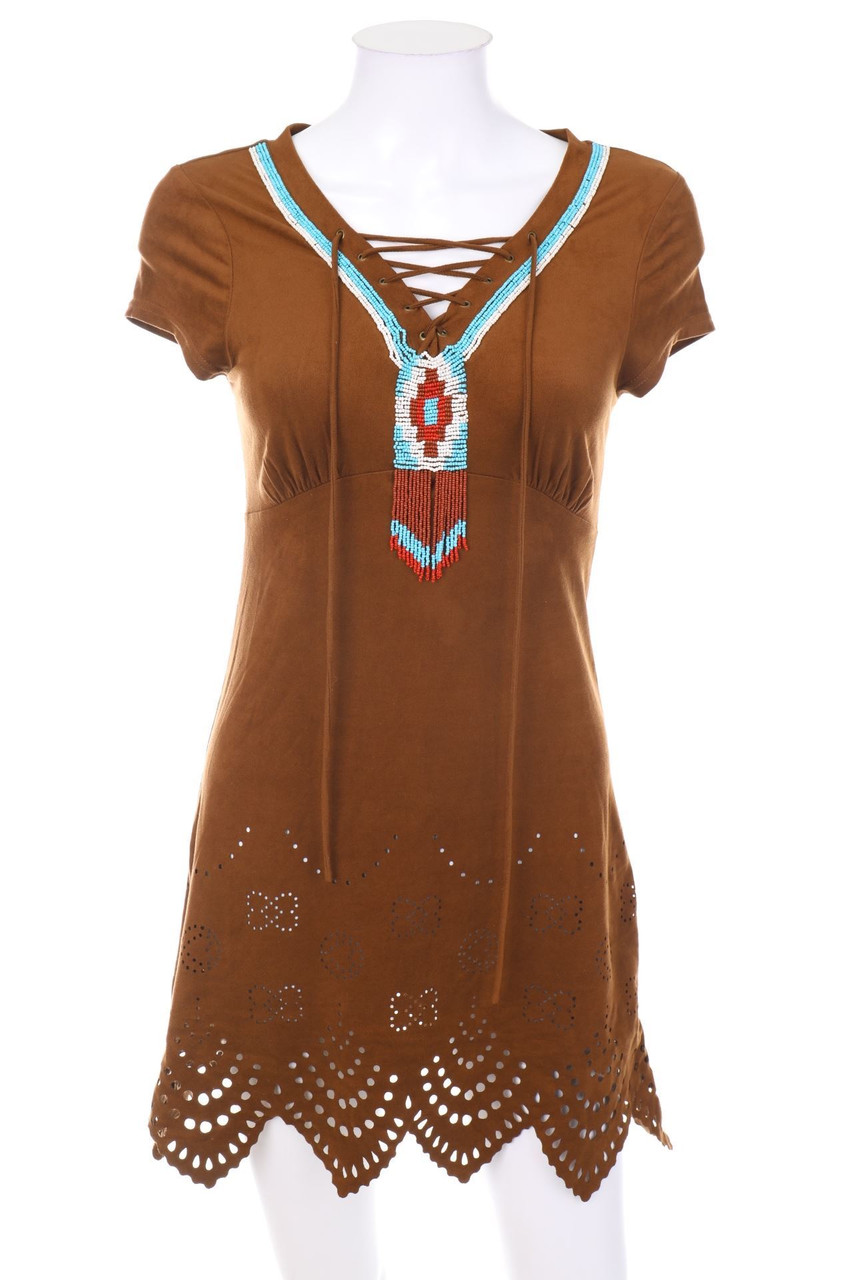 MORGAN - Faux Leather-Mini Dress, 70s-style with Pearls - XS