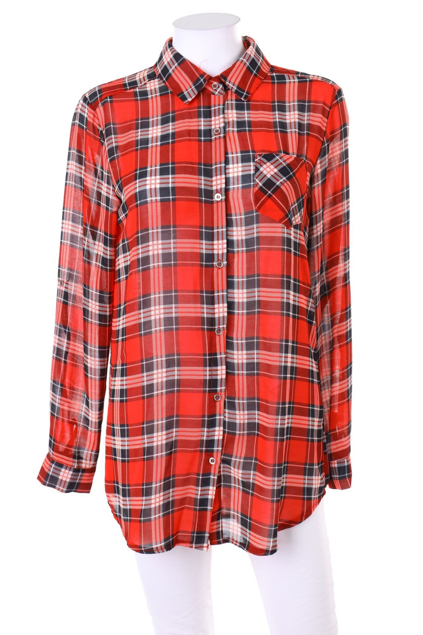 VERT de RAGE - Karo-Bluse mit Krempel-Ärmeln - D 40