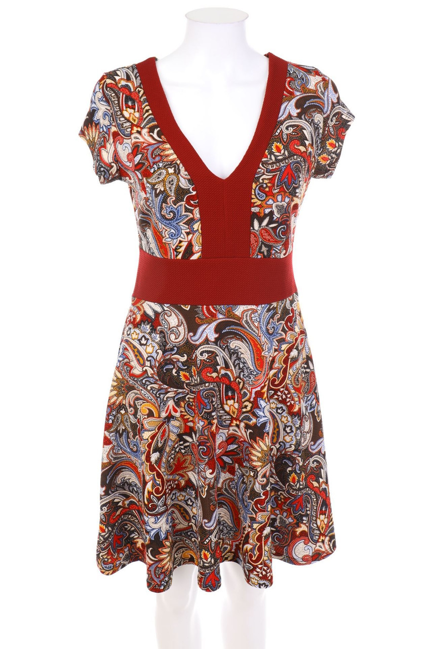 Lipupu - Print-Dress with Deep Plunge Neckline - S